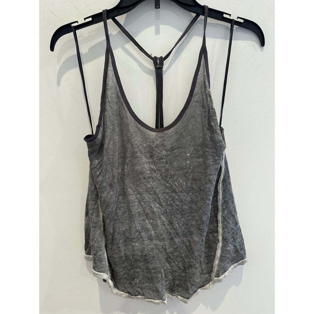 We The Free Free People Gray Linen Blend T-Back Racerback Tank Top Small